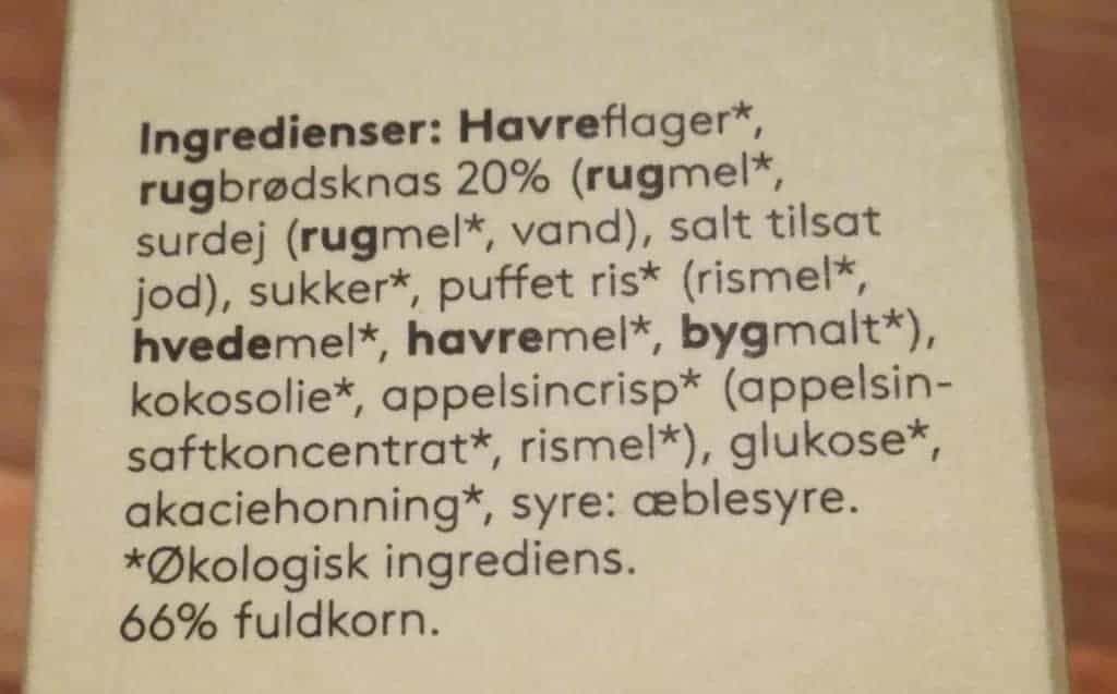 Ingrediensliste for müsli